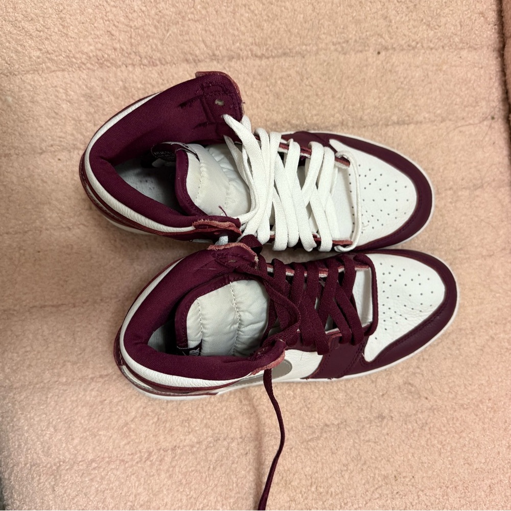 Nike Air Jordan Burgundy and White High-Top Sneakers